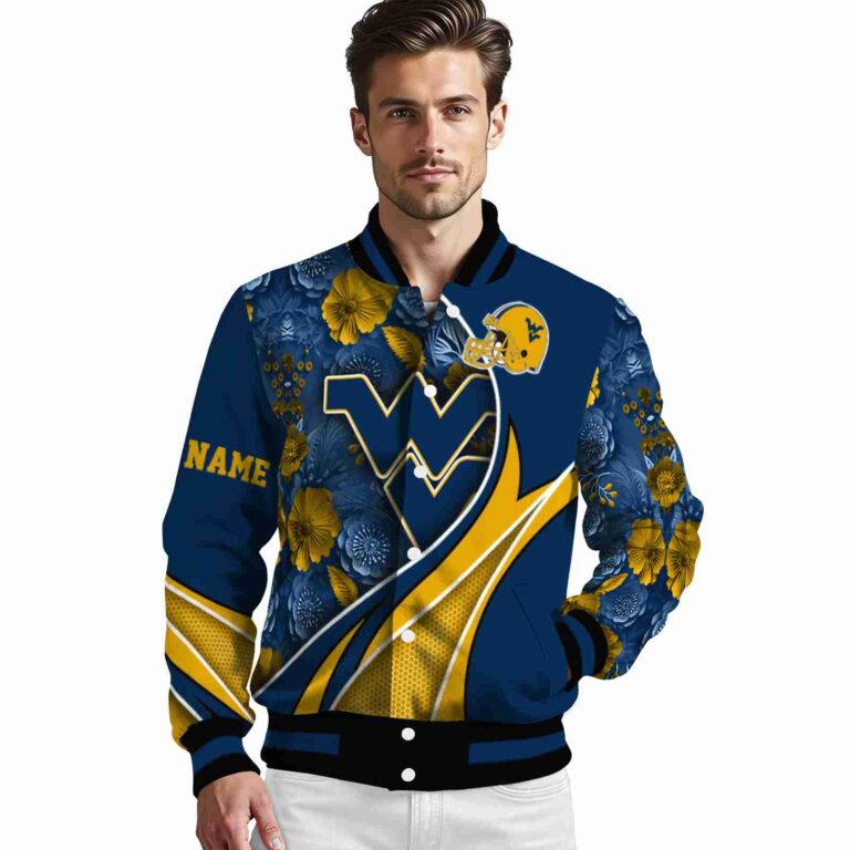 custom west virginia mountaineers floral print blue jacket high quality jacketwow