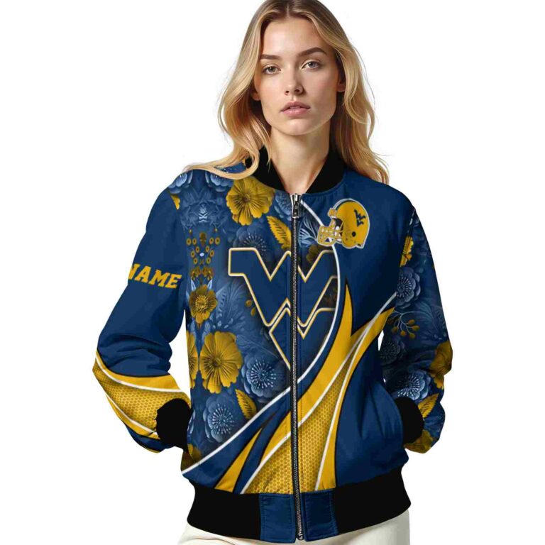 custom west virginia mountaineers floral print blue jacket latest model jacketwow