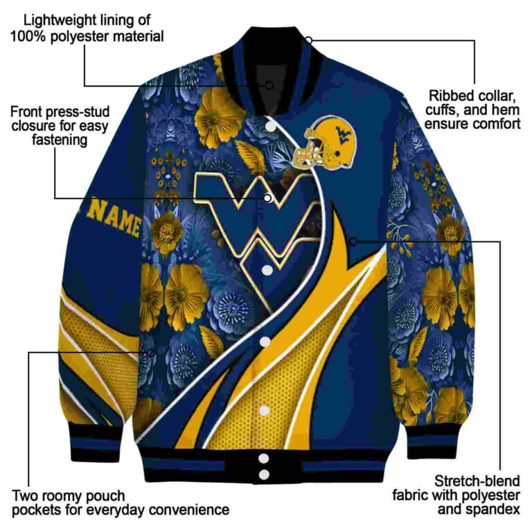 custom west virginia mountaineers floral print blue jacket new arrival jacketwow