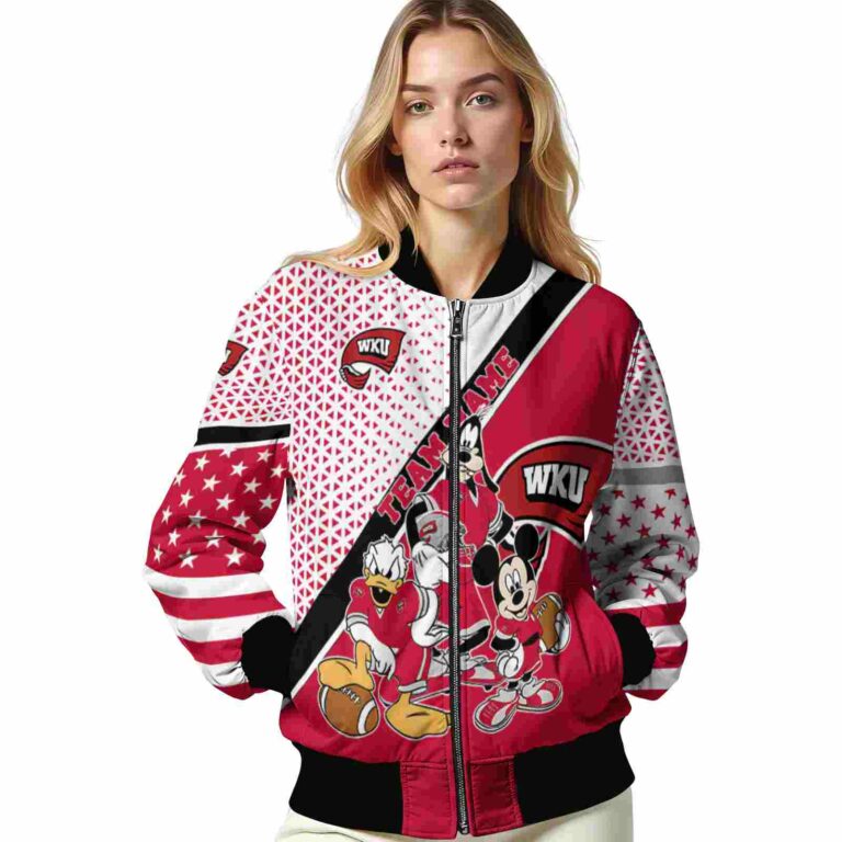 custom western kentucky hilltoppers mickey donald goofy red white jacket latest model jacketwow