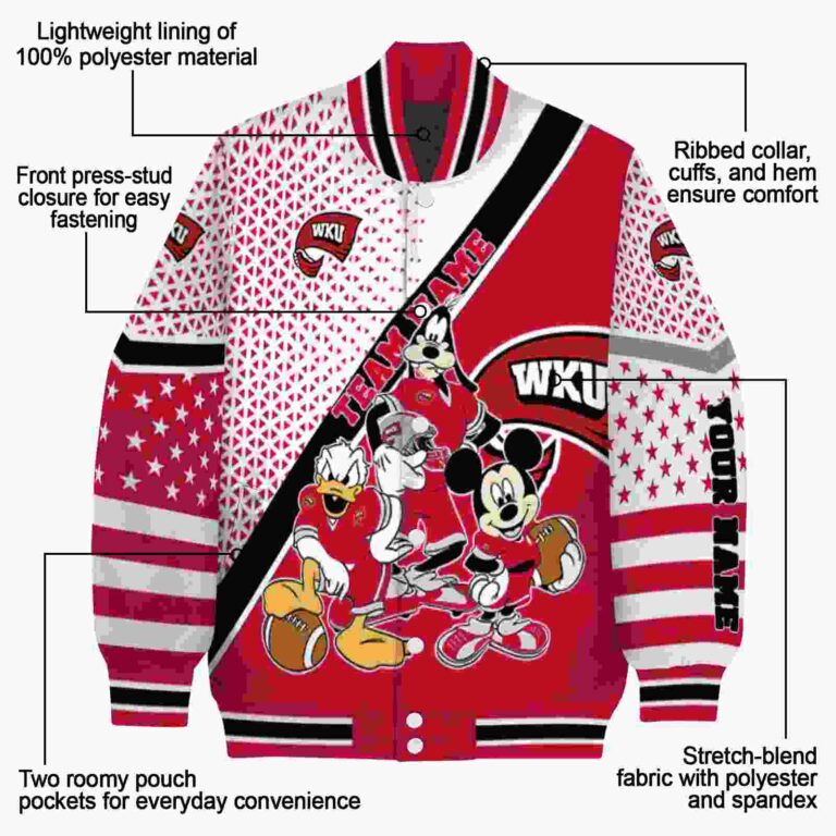 custom western kentucky hilltoppers mickey donald goofy red white jacket new arrival jacketwow