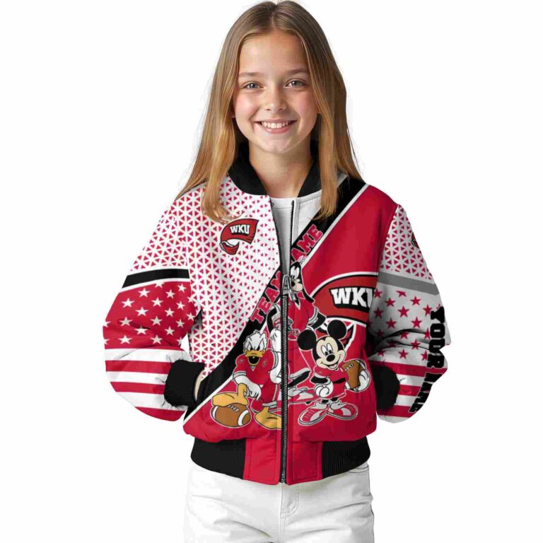 custom western kentucky hilltoppers mickey donald goofy red white jacket top rated jacketwow