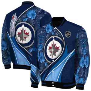 custom winnipeg jets floral print blue jacket fashion forward jacketwow