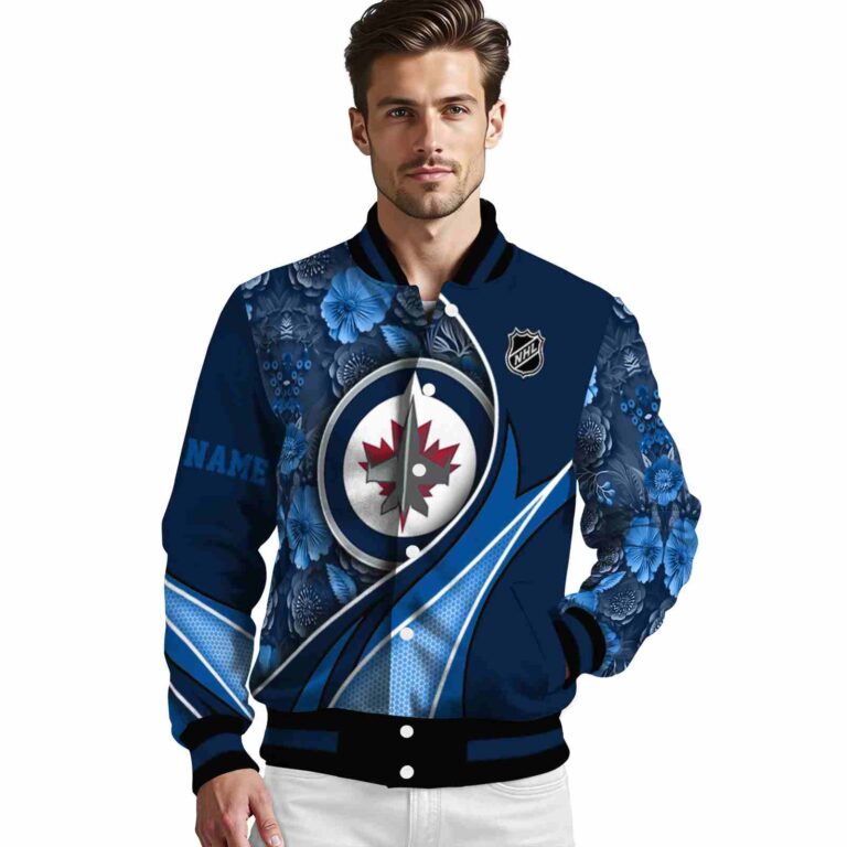 custom winnipeg jets floral print blue jacket high quality jacketwow