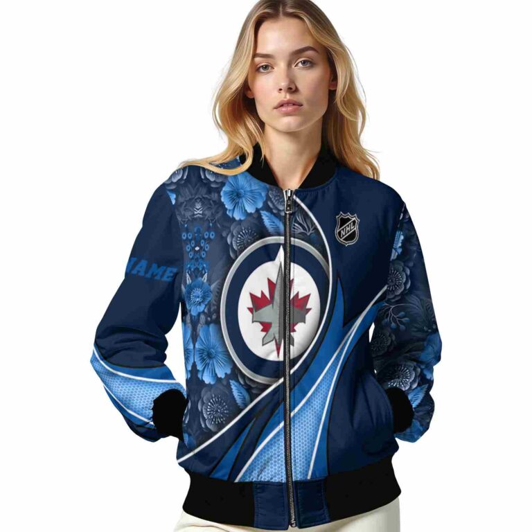 custom winnipeg jets floral print blue jacket latest model jacketwow