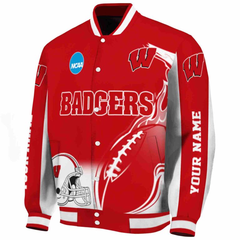custom wisconsin badgers flaming football red white jacket best selling jacketwow