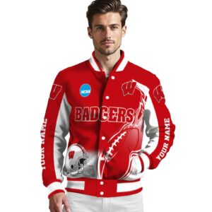 custom wisconsin badgers flaming football red white jacket high quality jacketwow