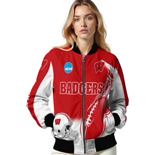 custom wisconsin badgers flaming football red white jacket latest model jacketwow
