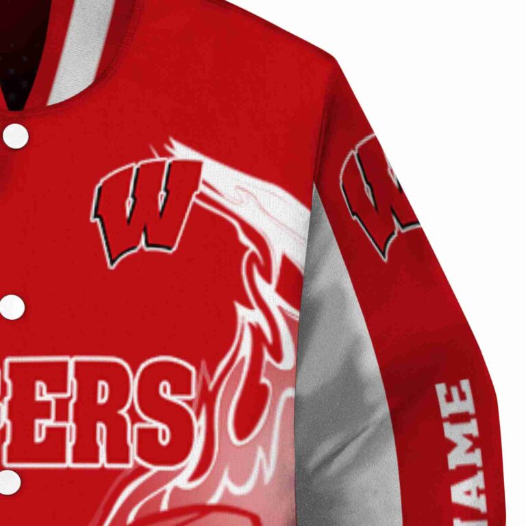 custom wisconsin badgers flaming football red white jacket premium grade jacketwow