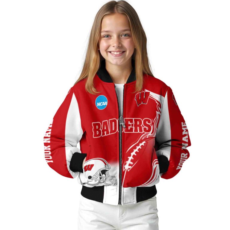 custom wisconsin badgers flaming football red white jacket top rated jacketwow