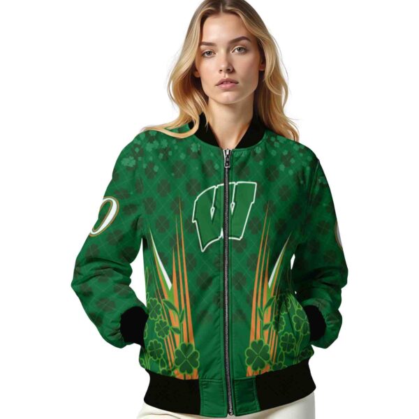 custom wisconsin badgers shamrock pattern green jacket latest model jacketwow