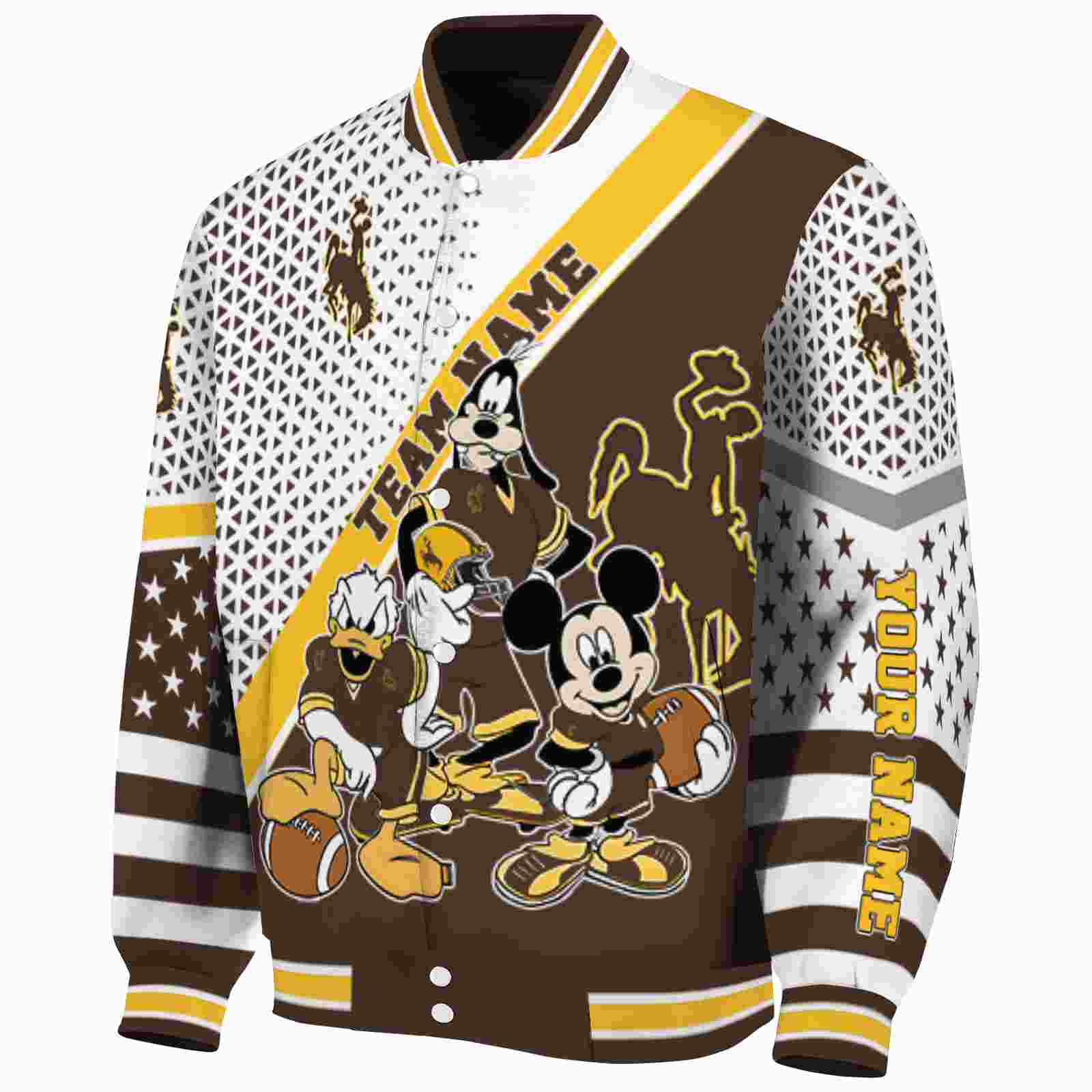 custom wyoming cowboys mickey donald goofy brown white jacket best selling jacketwow custom wyoming cowboys mickey donald goofy brown white jacket best selling jacketwow