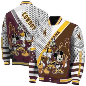 custom wyoming cowboys mickey donald goofy brown white jacket fashion forward jacketwow