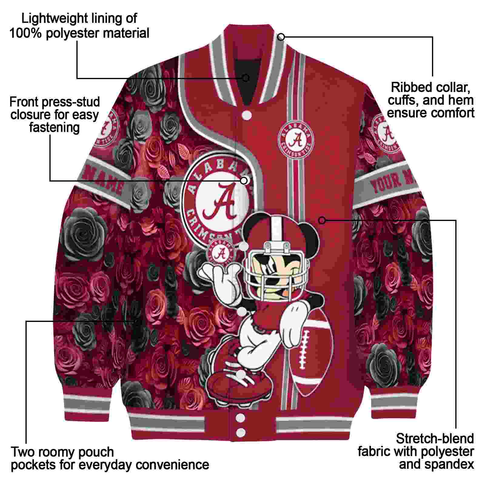 customized alabama crimson tide rose mickey crimson jacket new arrival jacketwow customized alabama crimson tide rose mickey crimson jacket new arrival jacketwow
