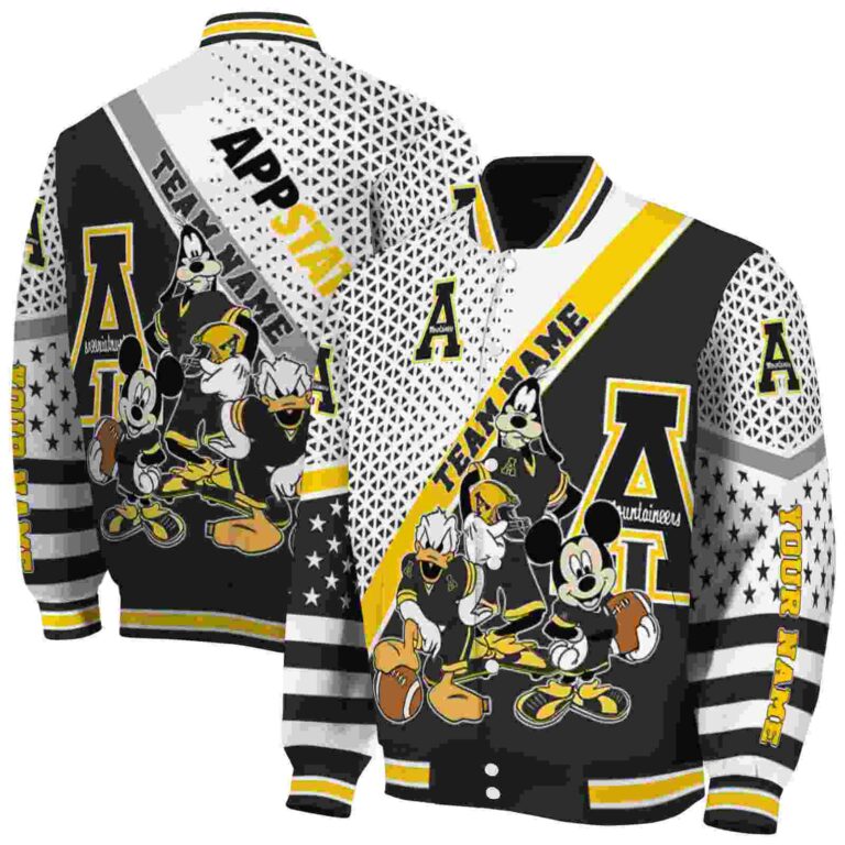 customized appalachian state mountaineers mickey donald goofy black white jacket fashion forward jacketwow