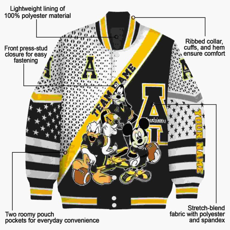 customized appalachian state mountaineers mickey donald goofy black white jacket new arrival jacketwow