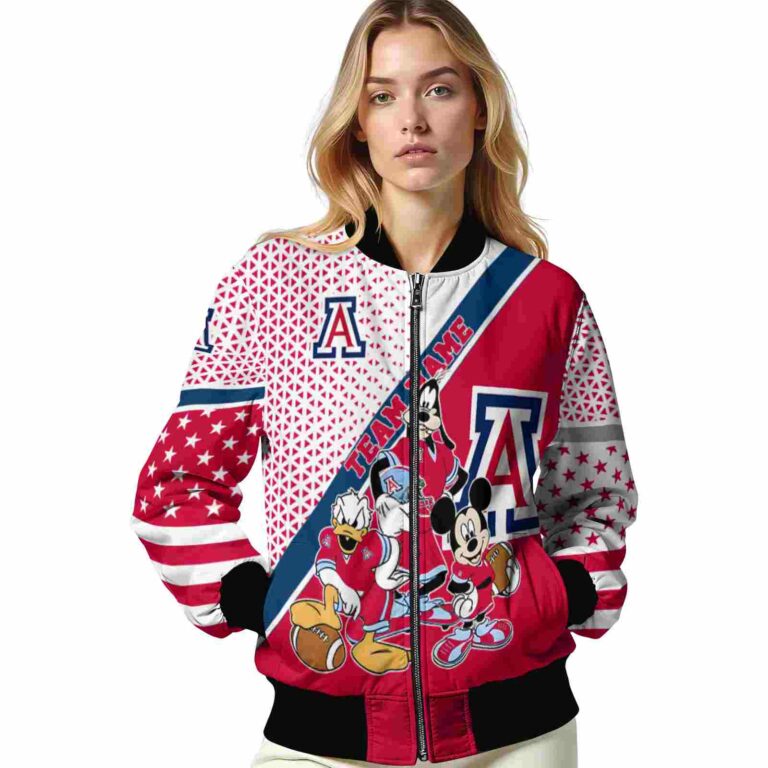 customized arizona wildcats mickey donald goofy red white jacket latest model jacketwow