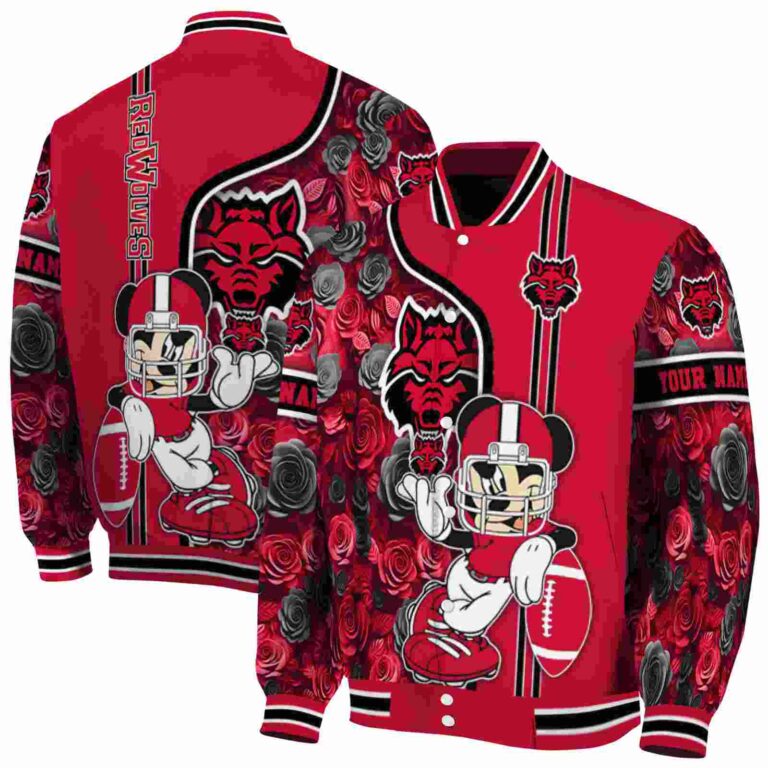 customized arkansas state red wolves rose mickey scarlet jacket fashion forward jacketwow