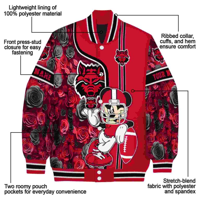 customized arkansas state red wolves rose mickey scarlet jacket new arrival jacketwow