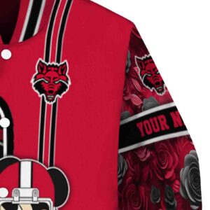 customized arkansas state red wolves rose mickey scarlet jacket premium grade jacketwow