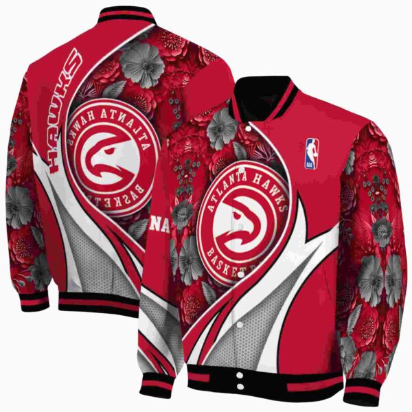 customized atlanta hawks floral print red jacket fashion forward jacketwow