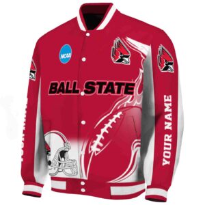 customized ball state cardinals flaming football red white jacket best selling jacketwow