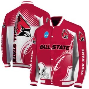 customized ball state cardinals flaming football red white jacket fashion forward jacketwow
