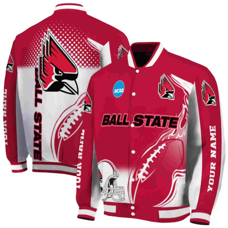 customized ball state cardinals flaming football red white jacket fashion forward jacketwow