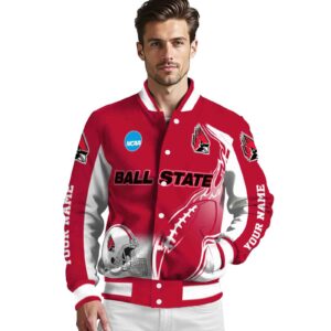 customized ball state cardinals flaming football red white jacket high quality jacketwow