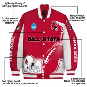 customized ball state cardinals flaming football red white jacket new arrival jacketwow