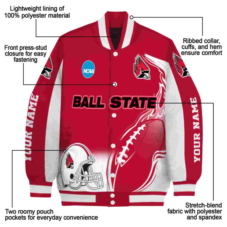 customized ball state cardinals flaming football red white jacket new arrival jacketwow
