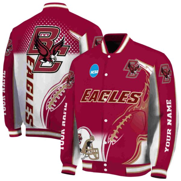 customized boston college eagles flaming football maroon white jacket fashion forward jacketwow