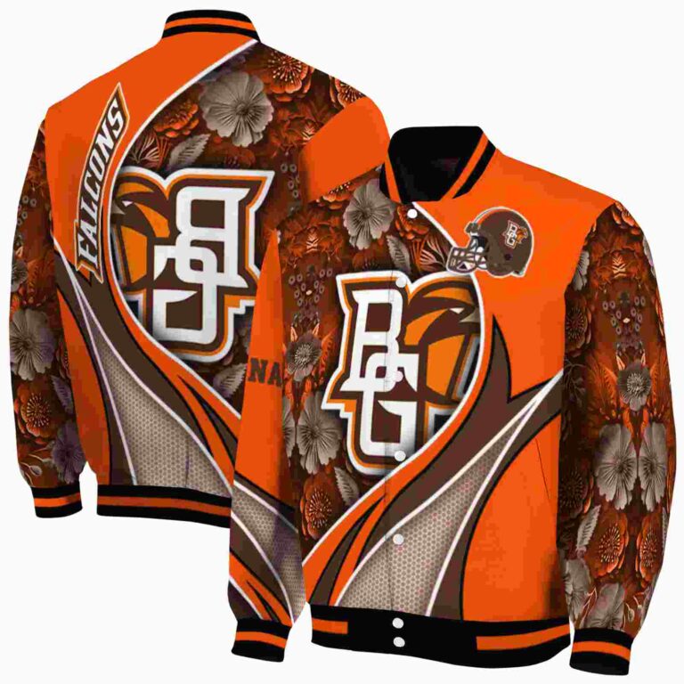customized bowling green falcons floral print orange jacket fashion forward jacketwow