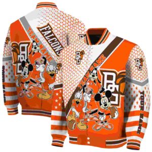 customized bowling green falcons mickey donald goofy orange white jacket fashion forward jacketwow