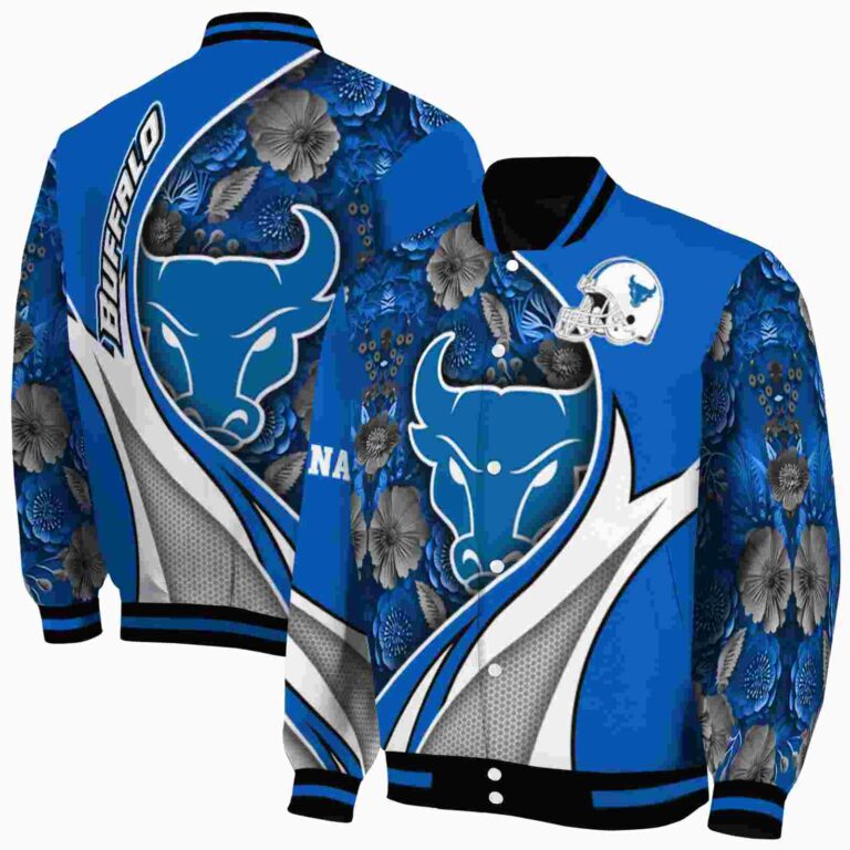 customized buffalo bulls floral print royal blue jacket fashion forward jacketwow