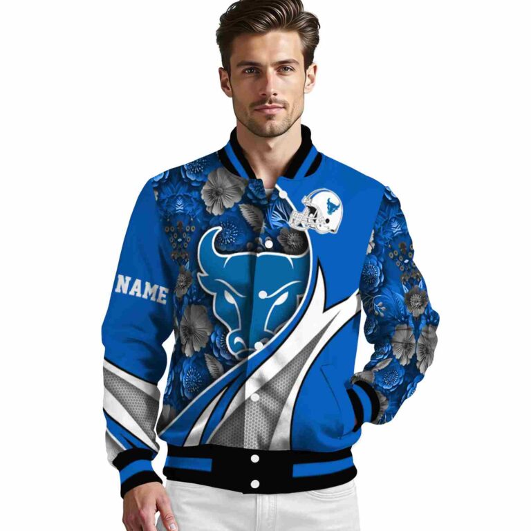 customized buffalo bulls floral print royal blue jacket high quality jacketwow