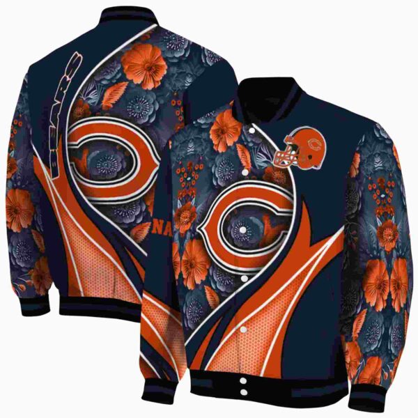 customized chicago bears floral print blue jacket fashion forward jacketwow