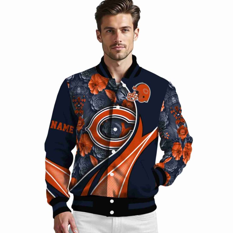 customized chicago bears floral print blue jacket high quality jacketwow