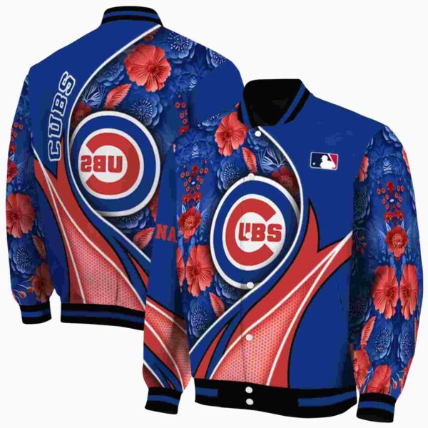 customized chicago cubs floral print blue jacket fashion forward jacketwow