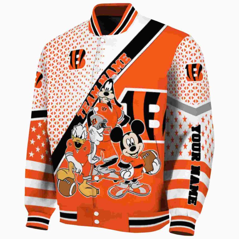 customized cincinnati bengals mickey donald goofy orange white jacket best selling jacketwow