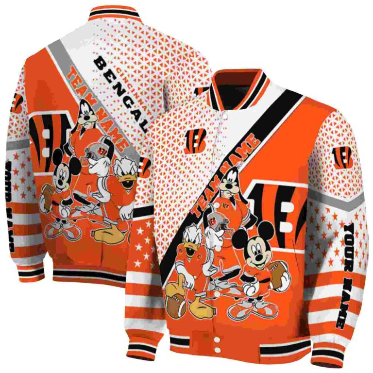 customized cincinnati bengals mickey donald goofy orange white jacket fashion forward jacketwow