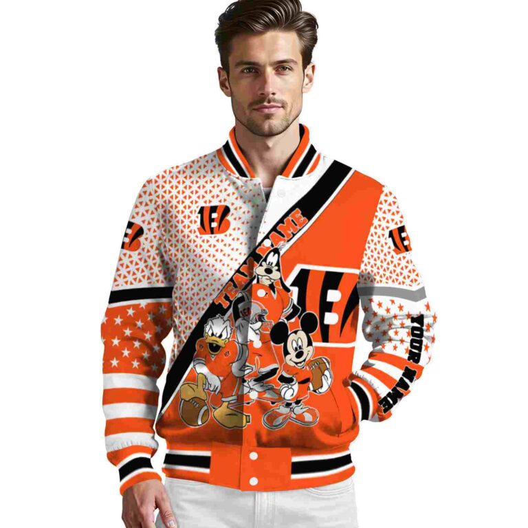 customized cincinnati bengals mickey donald goofy orange white jacket high quality jacketwow