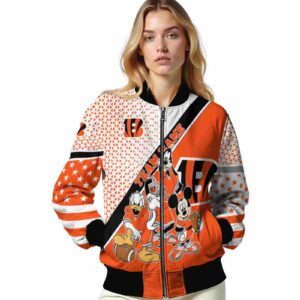customized cincinnati bengals mickey donald goofy orange white jacket latest model jacketwow