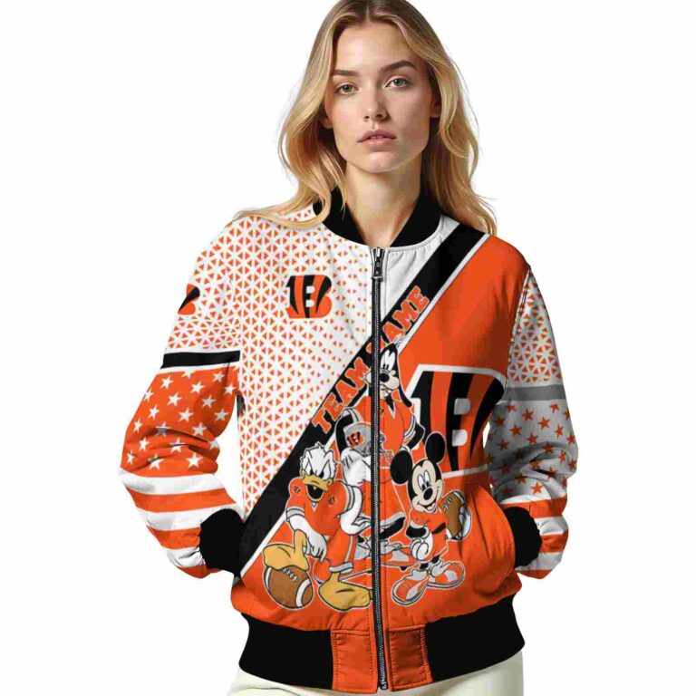 customized cincinnati bengals mickey donald goofy orange white jacket latest model jacketwow