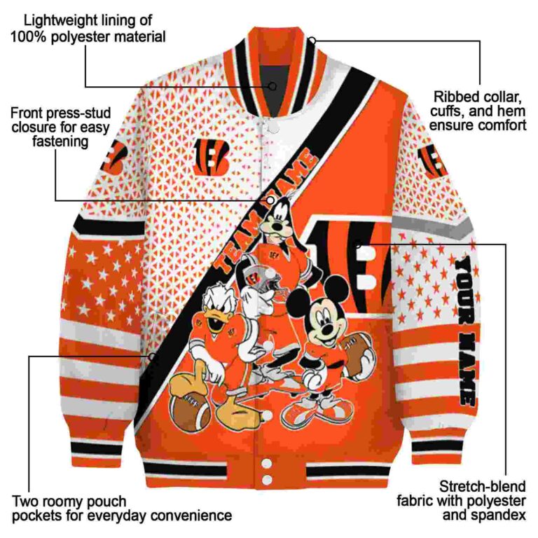 customized cincinnati bengals mickey donald goofy orange white jacket new arrival jacketwow