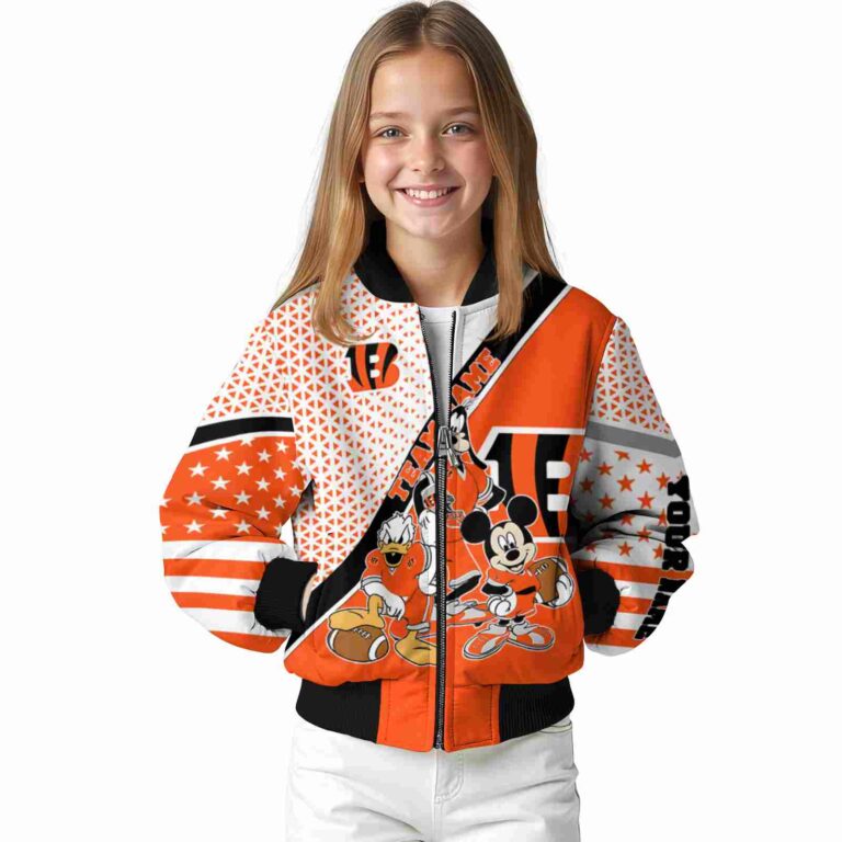 customized cincinnati bengals mickey donald goofy orange white jacket top rated jacketwow