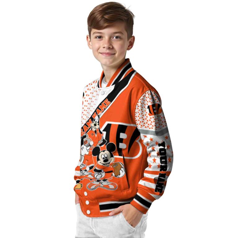 customized cincinnati bengals mickey donald goofy orange white jacket trendy jacketwow
