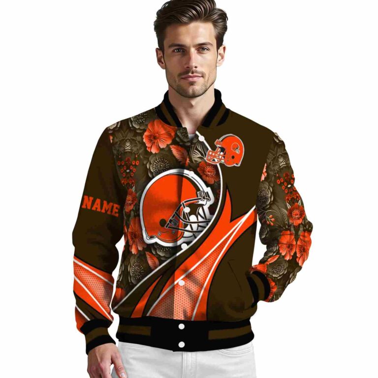 customized cleveland browns floral print brown jacket high quality jacketwow