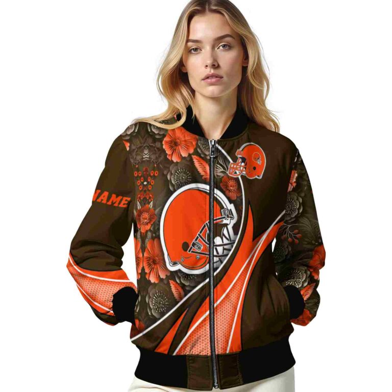customized cleveland browns floral print brown jacket latest model jacketwow