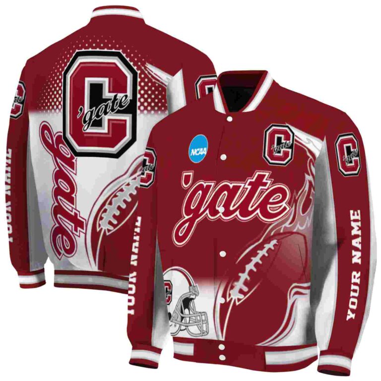 customized colgate raiders flaming football maroon white jacket fashion forward jacketwow